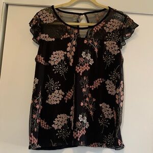 Maurices Black Floral Sheer Blouse
